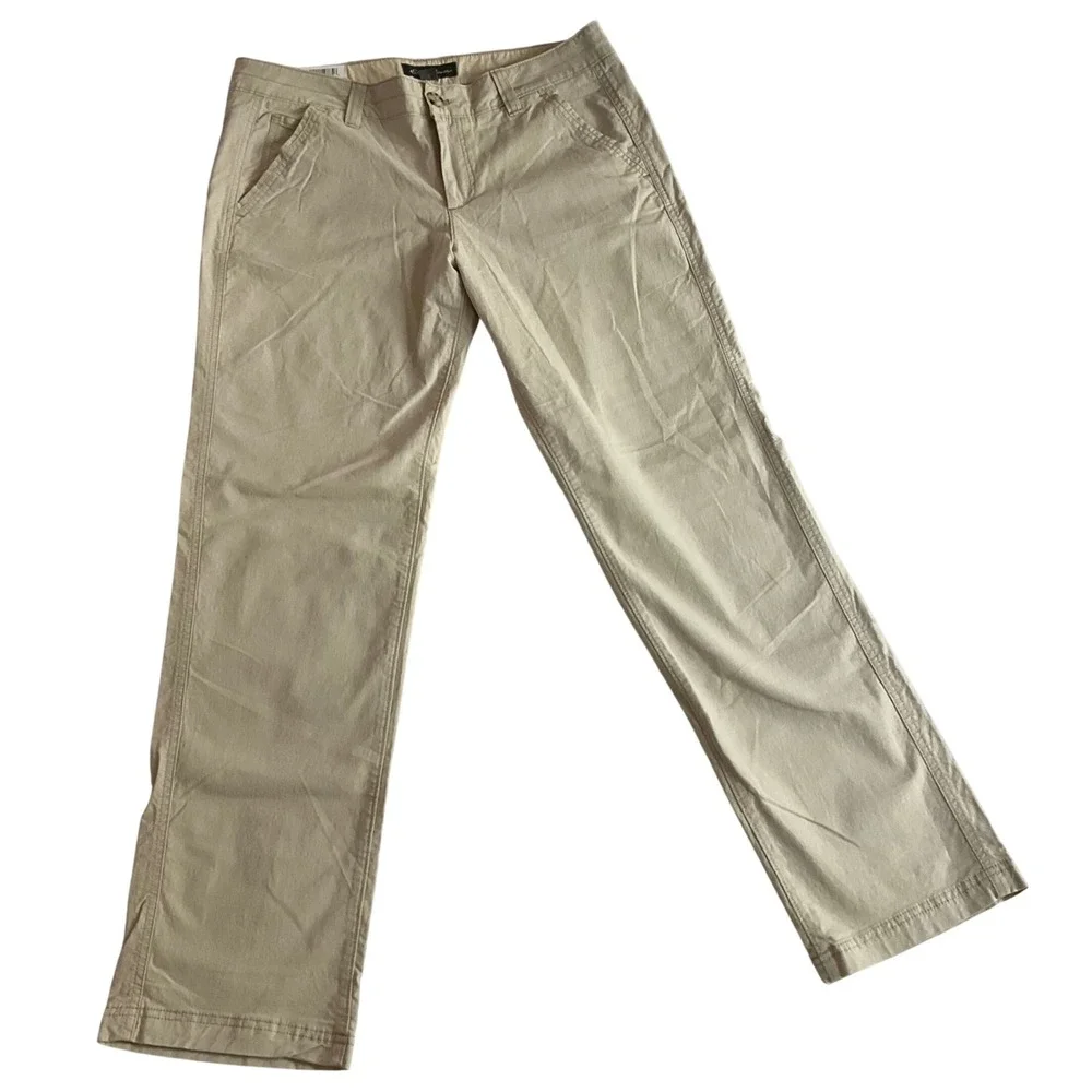 Eddie Bauer Destitrek Pants Womens 12 Oyster Tan Slightly Curvy Straight Leg NWT